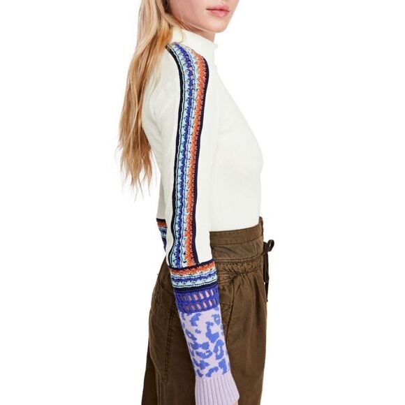 New! FREE PEOPLE Switch It Up Thermal Top Stretchy Knit Color Ivory Size Small - Picture 2 of 4